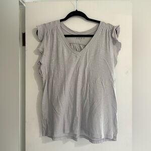 LOFT Light Gray Ruffle Sleeve V-Neck Blouse